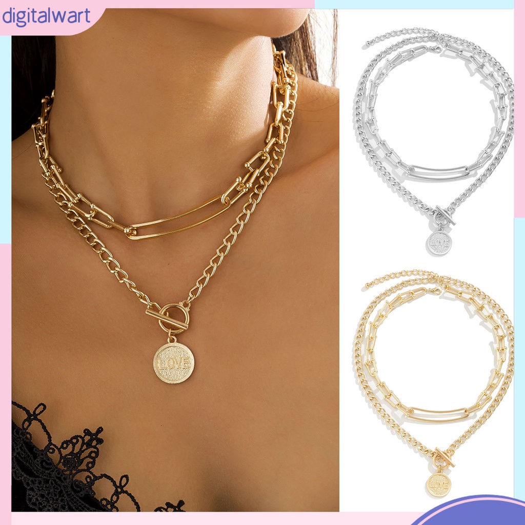 Vòng cổ Hai Lớp Mặt Hình Học Phong Cách Hip Hop Cho Nữ