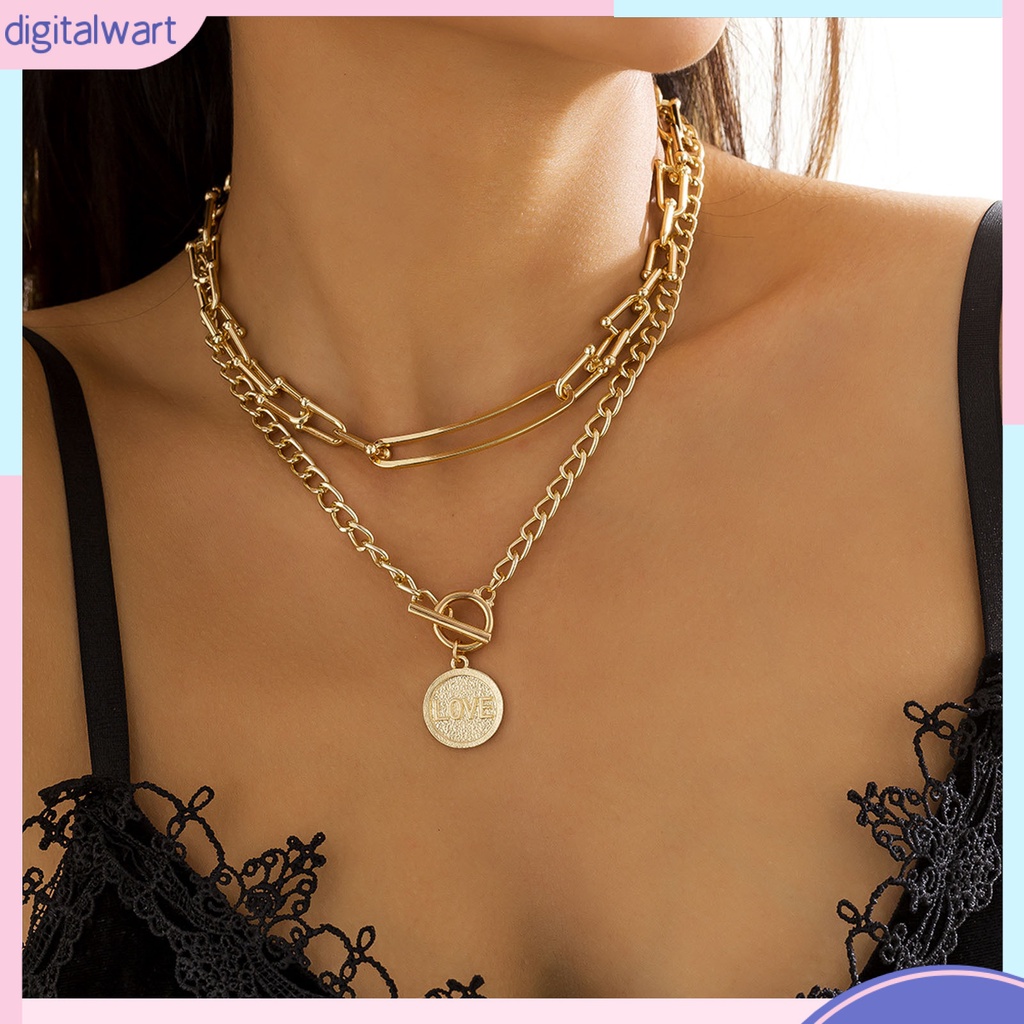 Vòng cổ Hai Lớp Mặt Hình Học Phong Cách Hip Hop Cho Nữ