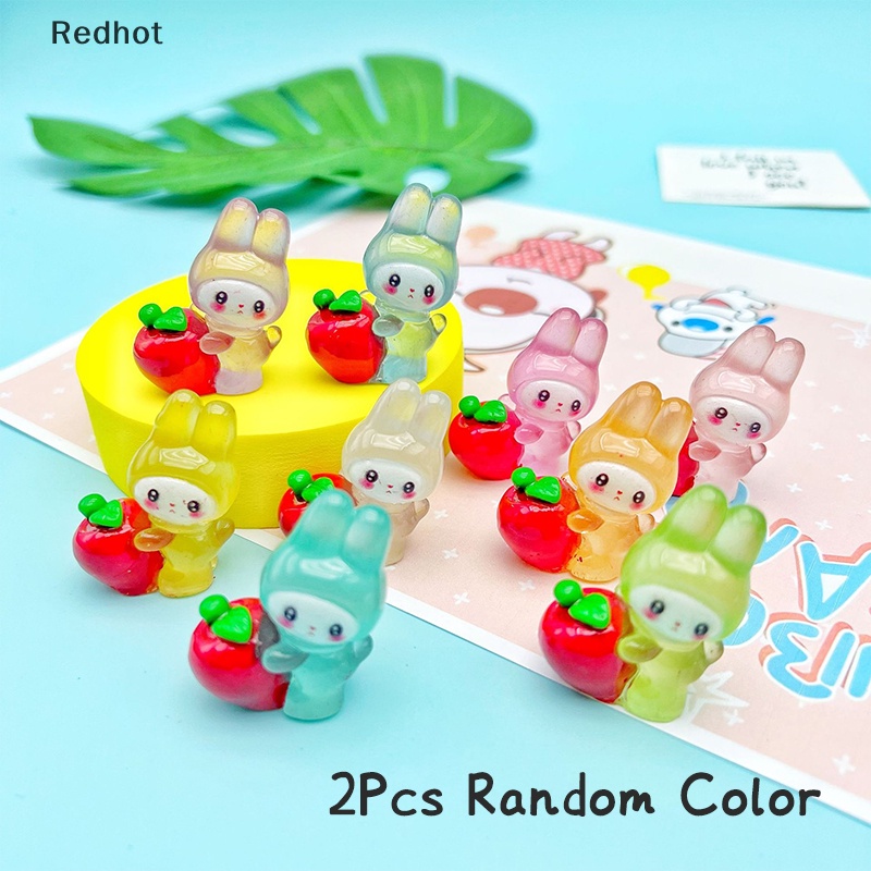 &lt; Redhot &gt; Bộ 2 Búp Bê Thỏ Hoạt Hình Dạ Quang Trang Trí Tiểu Cảnh