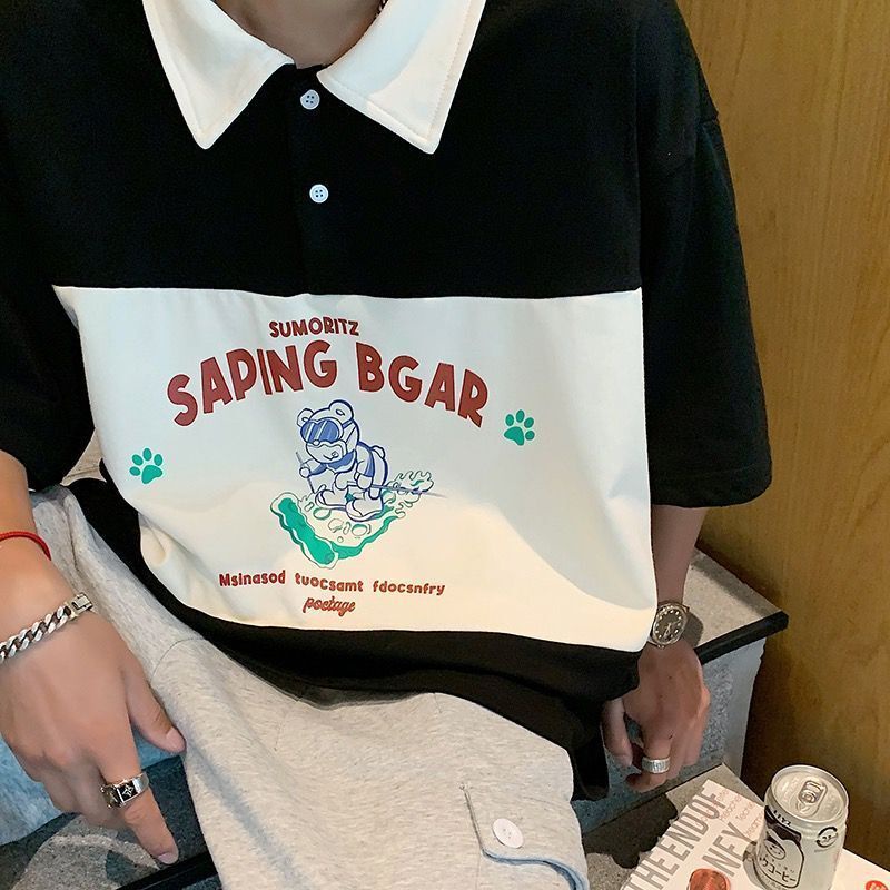 Áo polo Ngắn Tay Dáng Rộng Thiết Kế Đơn Giản Thời Trang Mùa Hè Cho Nam