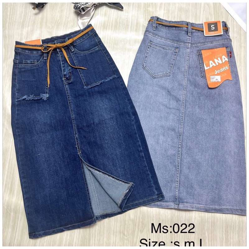 Chân váy jean bò dài xẻ tà hai màu , Chân váy jean dài cạp điều chỉnh độ rộng bụng phong cách, váy jean dáng dàial