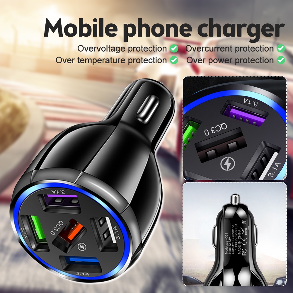 Tẩu Sạc Nhanh 5 Cổng USB 15A Có Đèn LED Cho iPhone 13 14 Xiaomi Huawei