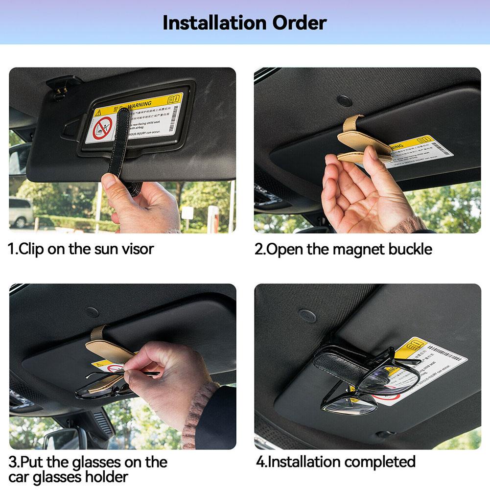 Kẹp Giữ Mắt Kính / Tài Liệu Xe Hơi Bằng Da Bền Đa Năng R4F6