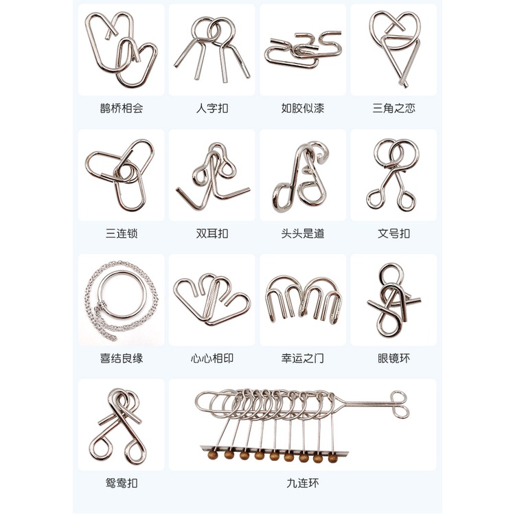 30pcs Vật liệu kim loại Montessori Câu đố Dây thông minh Tâm trí trêu ghẹo Câu đố cho trẻ em Người lớn Chống căng thẳng Đồ chơi Cứu tinh Quà tặng