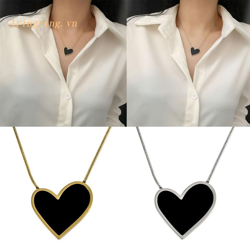Mặt Vòng cổ Hình Trái Tim Màu Đen Bằng Thép Titan Phong Cách Vintage