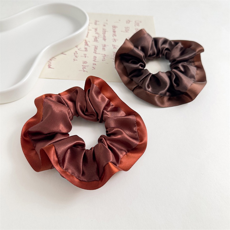 Dây Buộc Tóc Cao Su Satin Màu Sắc Cà Phê Trơn Xinh Xắn