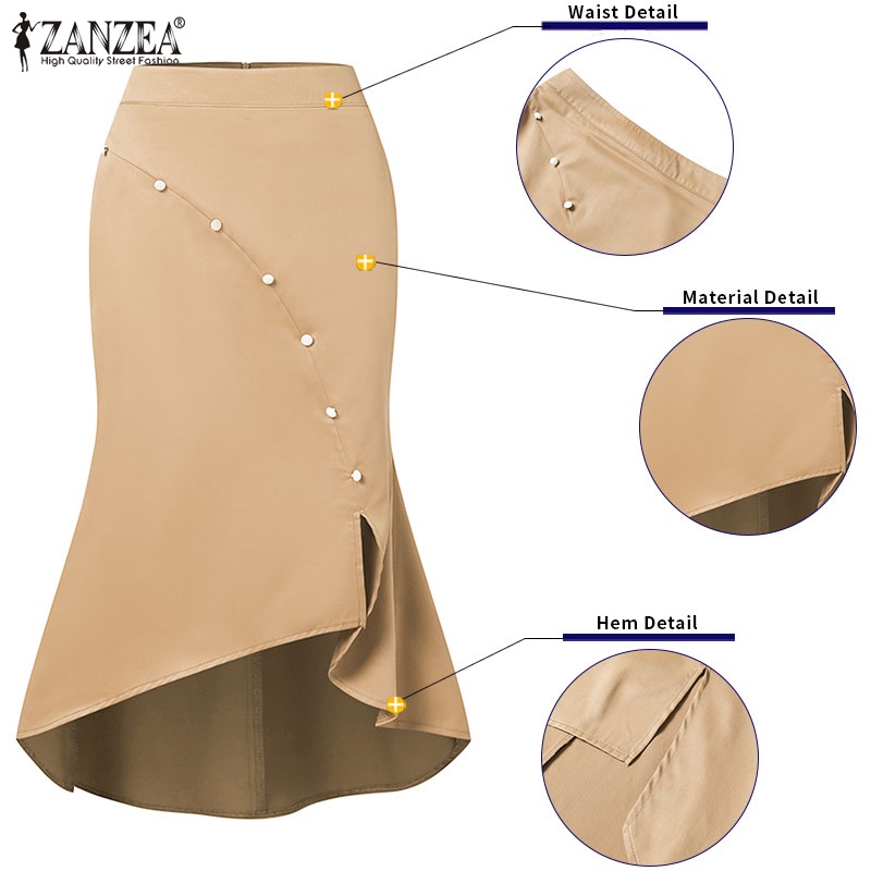 ZANZEA Chân Váy Đuôi Cá Lưng Cao Nhún Bèo Thời Trang Cho Nữ