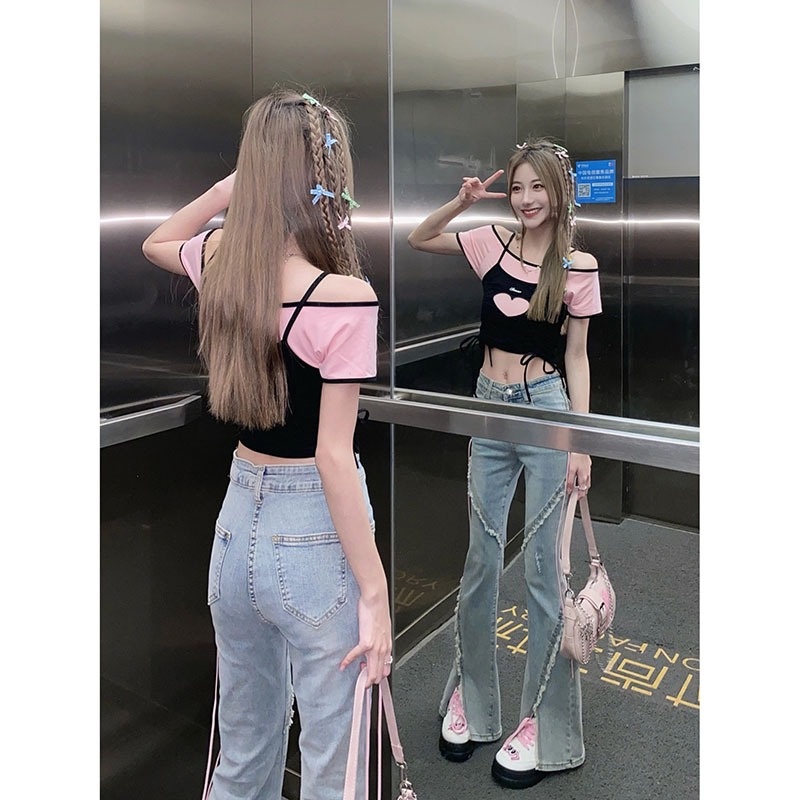 NZN Áo Thun Lửng Ngắn Tay Phong Cách Vintage Nữ Tính