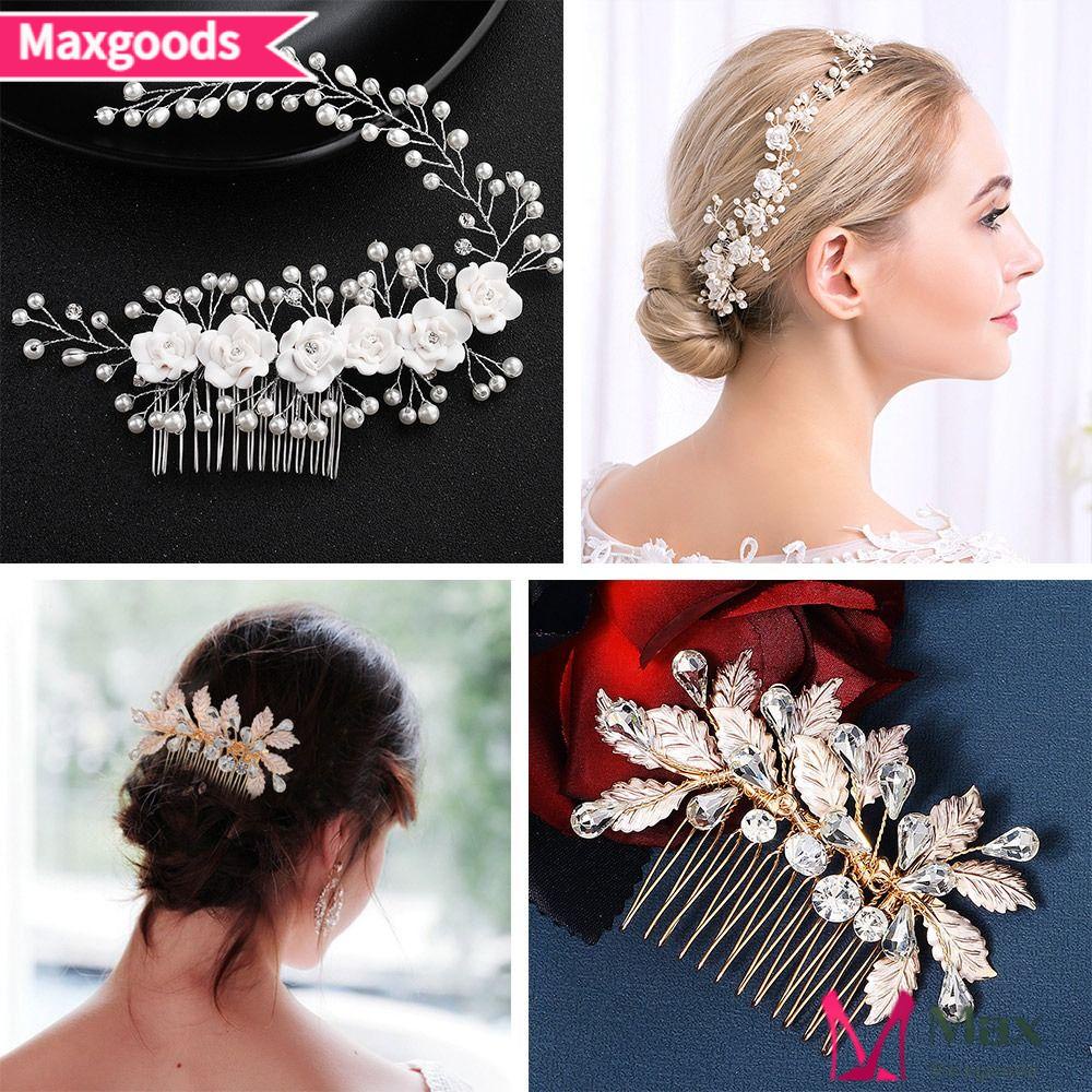 Lược Cài Tóc Trang Trí Hoa Lá Thanh Lịch Cho Cô Dâu|Phụ Kiện Trang Trí Tóc Xinh Xắn Chất Lượng