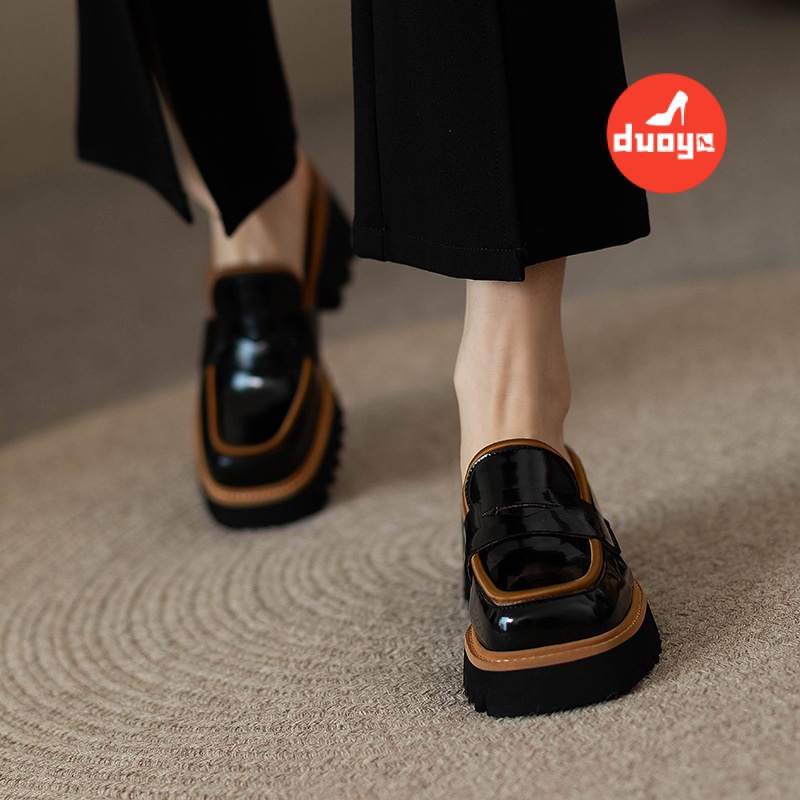 Đôi Tóc Thẳng ~ [Hàng Có Sẵn] Giày Sandal Bánh Mì Mũi Vuông Bằng Da Bóng Dày Dặn Chống Mài Mòn Phong Cách Anh Quốc Thời Trang Xuân Hè 2022 Mới Cho Nữ