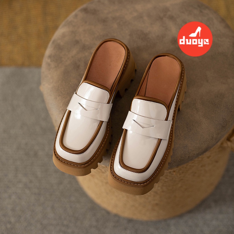 Đôi Tóc Thẳng ~ [Hàng Có Sẵn] Giày Sandal Bánh Mì Mũi Vuông Bằng Da Bóng Dày Dặn Chống Mài Mòn Phong Cách Anh Quốc Thời Trang Xuân Hè 2022 Mới Cho Nữ