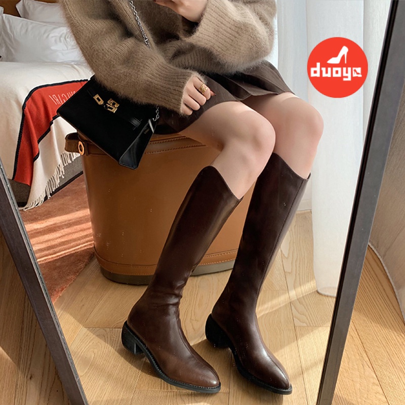 Duoya Giày Bốt Cao Gót Mũi Nhọn Cao Bồi Đế Dày Có Khóa Kéo Phía Sau Cửa Hàng Từ Nhà Máy Cho Nữ