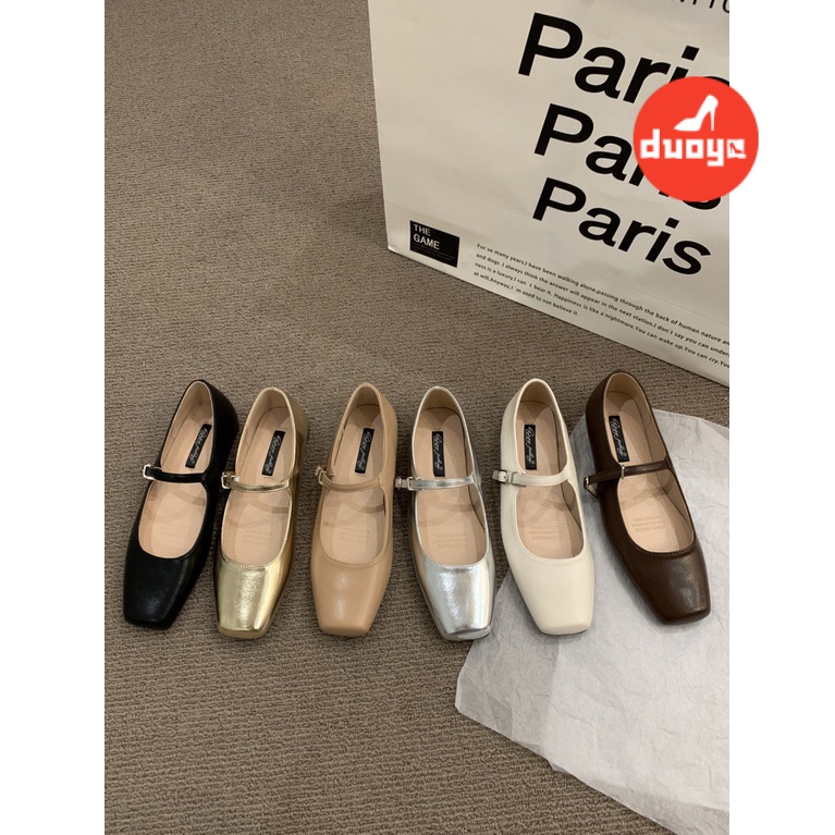 Duoya Giày Búp Bê Mary Jane Gót Dày Mũi Vuông Miệng Nông Kiểu Hàn Quốc Thời Trang Xuân Thu Cho Nữ