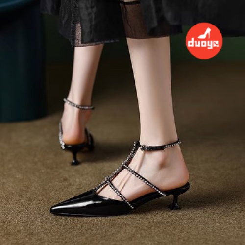 Duoya Tóc Thẳng ~ [Hàng Có Sẵn] [Hàng Có Sẵn] Giày Cao Gót Mũi Nhọn Rỗng Đính Đá Rhinestone Mùa Xuân Miễn Phí Vận Chuyển