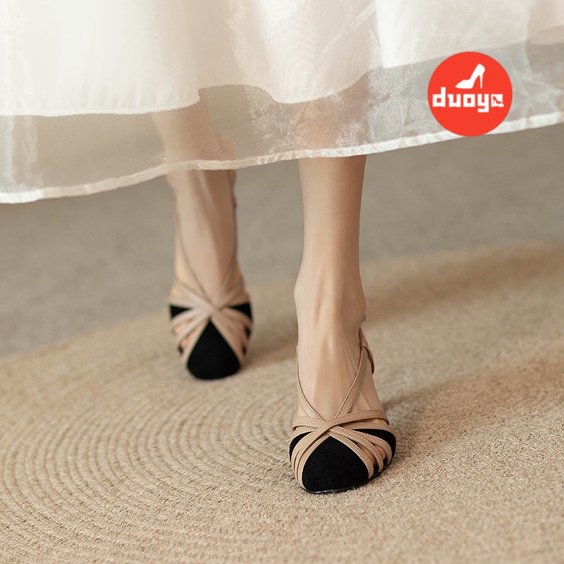 Duoya Thẳng Hàng Từ Nhà Máy ~ [Hàng Có Sẵn] Giày Sandal Cao Gót Dày Hở Ngón Bằng Da Mềm Có Khóa Cài Phong Cách Châu Âu Cho Nữ Miễn Phí