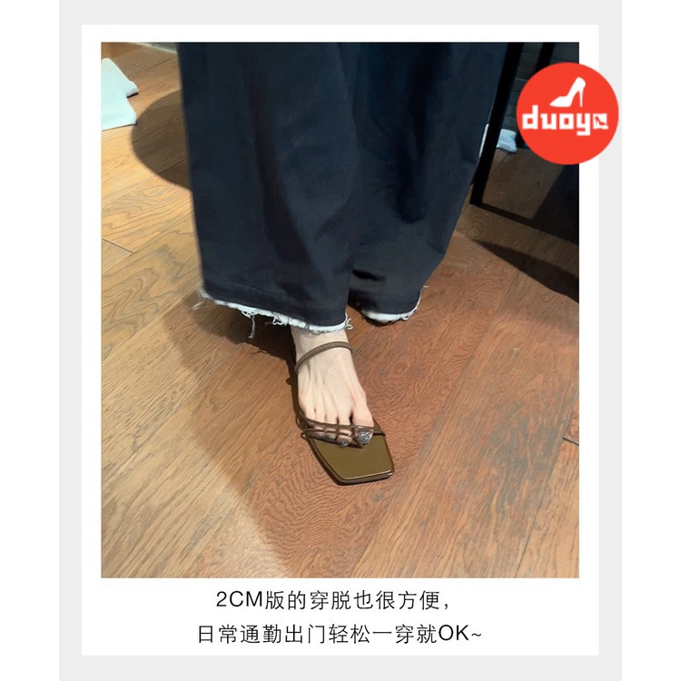 Duoya Giày Sandal Cao Gót Mũi Vuông Bằng Da Thật Hai Cách Đeo Thời Trang Xuân Hè Dành Cho Bạn Nữ Miễn Phí Vận Chuyển
