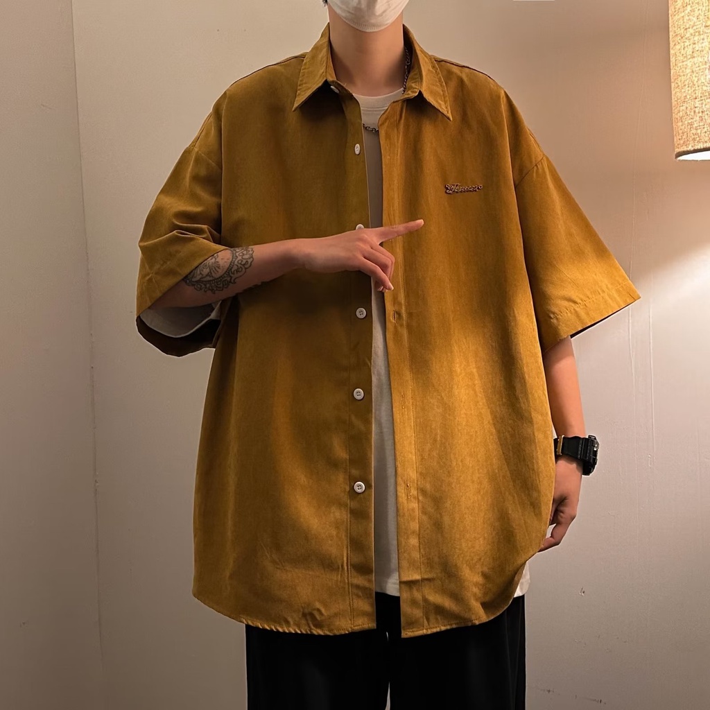 Áo Sơ Mi Nhung Ngắn Tay Dáng Rộng Thời Trang Mùa Hè Giản Dị Dễ Phối Đồ Dành Cho Nam