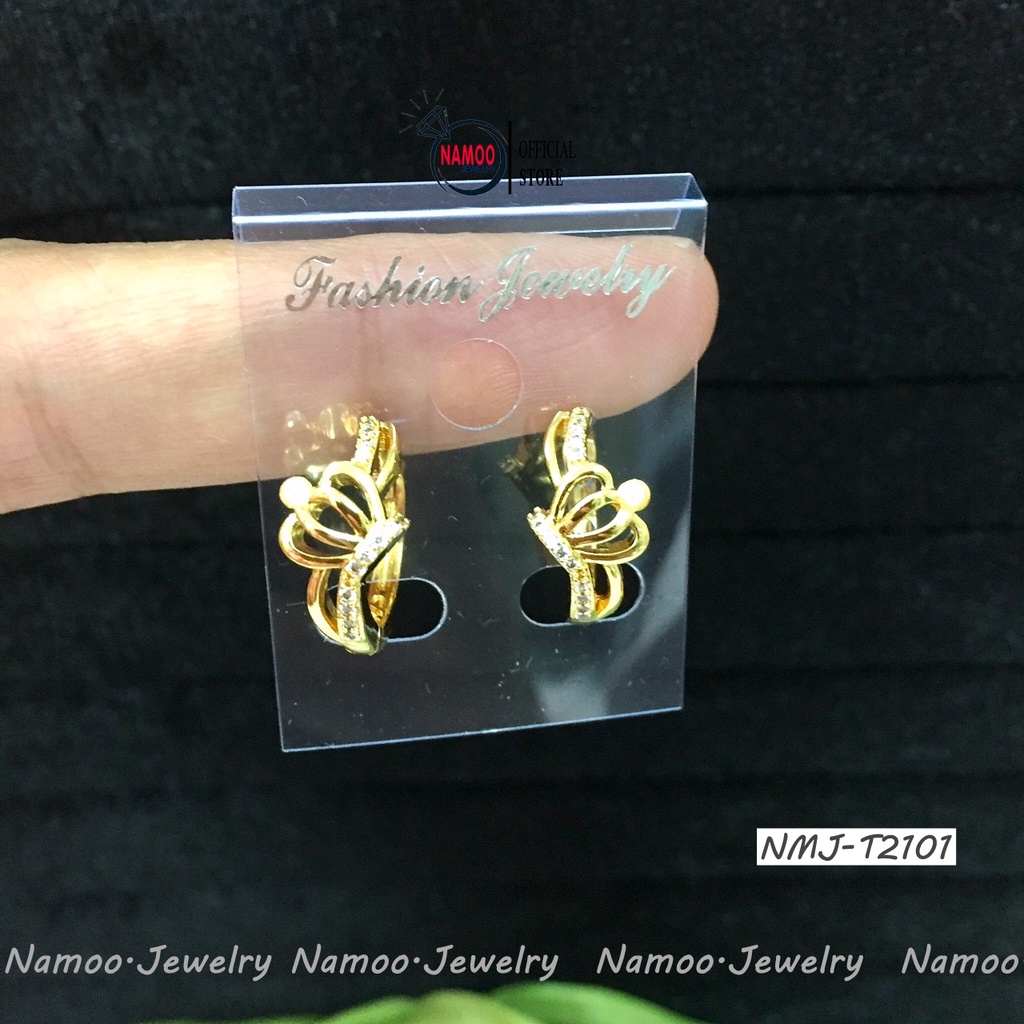 Khuyên Tai Nữ Mạ Vàng T2101 Hình Vương miện Nhỏ Dáng Tròn Sát Tai