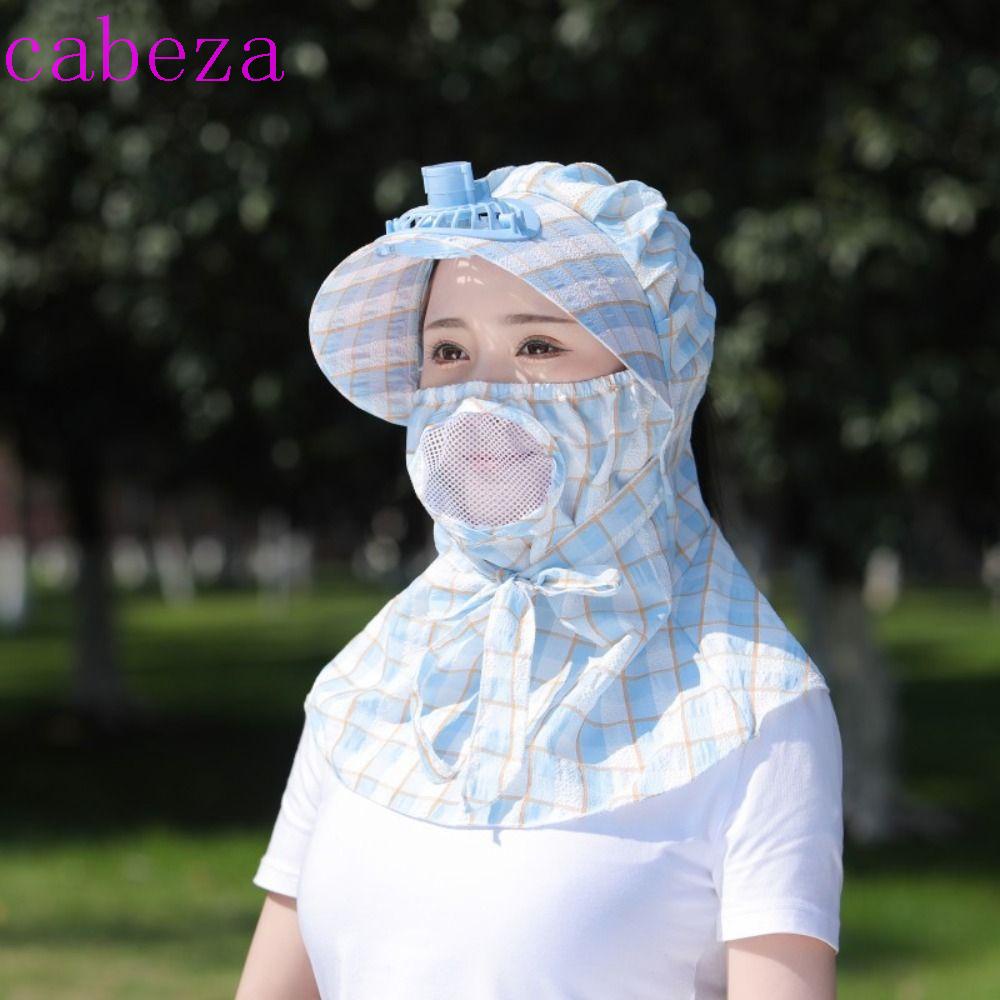 Mũ Rộng Vành Chống Nắng Chống Tia Uv Thoáng Khí Kèm Quạt Họa Tiết Sọc Caro Tiện Dụng Cho Nữ