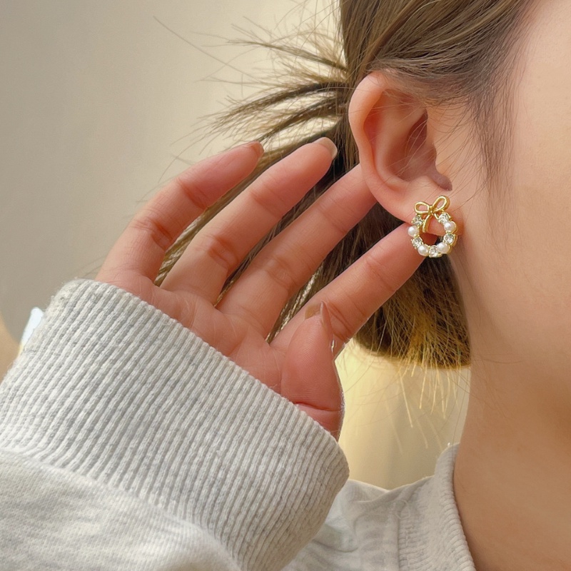 Bông Tai Mạ Bạc 925 Hình Hoa / Trái Tim Đính Ngọc Trai Nhân Tạo Thời Trang Hàn Quốc