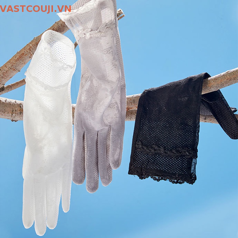 1 Đôi Găng Tay Chống Trượt Vải Lụa Lạnh Phối Ren Thoáng Khí Thời Trang Mùa Hè Cho Nữ