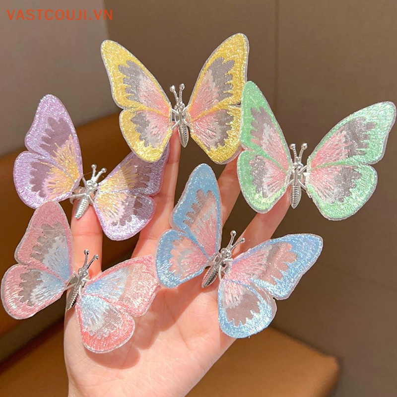 Kẹp Tóc Hình Cánh Bướm Phối Ren Nhiều Màu Dễ Thương Thời Trang Xuân Hè Cho Bé Gái
