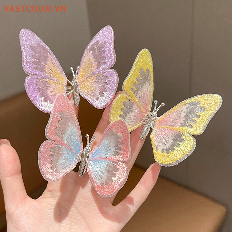 Kẹp Tóc Hình Cánh Bướm Phối Ren Nhiều Màu Dễ Thương Thời Trang Xuân Hè Cho Bé Gái