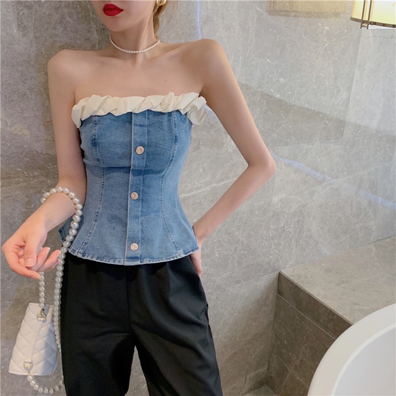 SUXI Áo Croptop Trễ Vai Dáng Ôm Thời Trang Mùa Hè Phong Cách Vintage Dành Cho Nữ