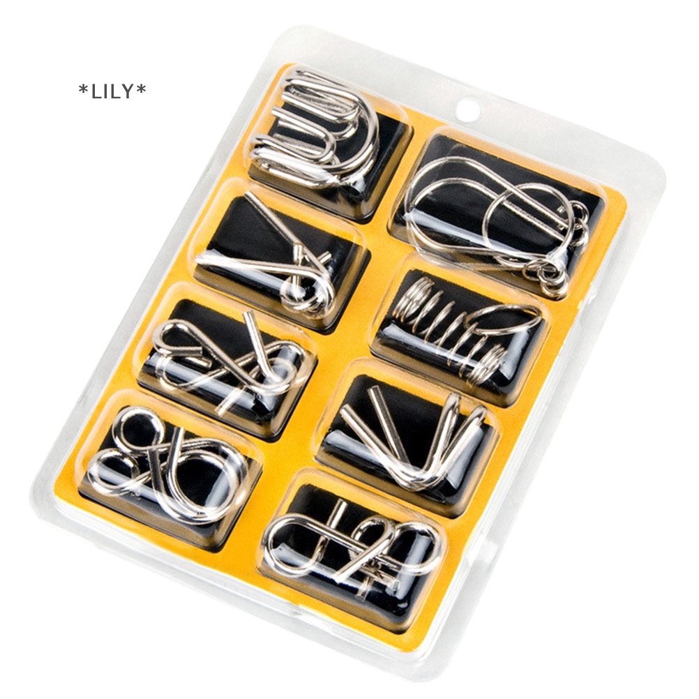 LILY 8 pcs thủ công kim loại trung Quốc vòng câu đố Iq não trêu ghẹo Kid người lớn Đồ chơi giáo dục uuu