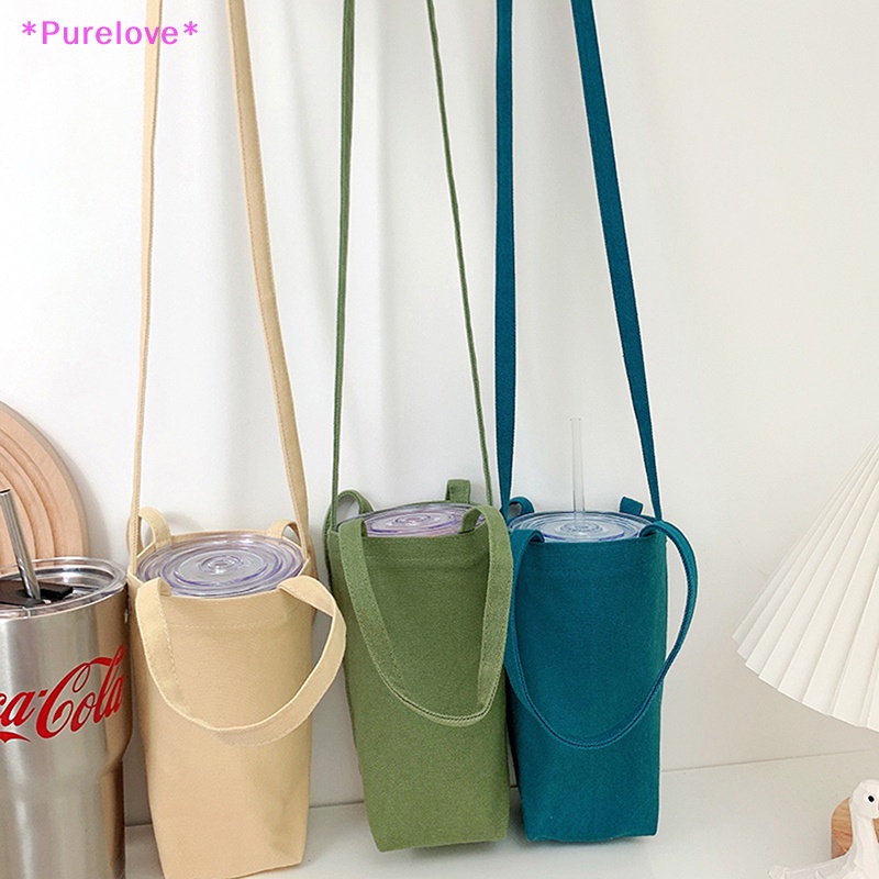 Túi Vải Canvas Đựng Bình Nước Màu Trơn Có Dây Đeo Tiện Dụng Mới