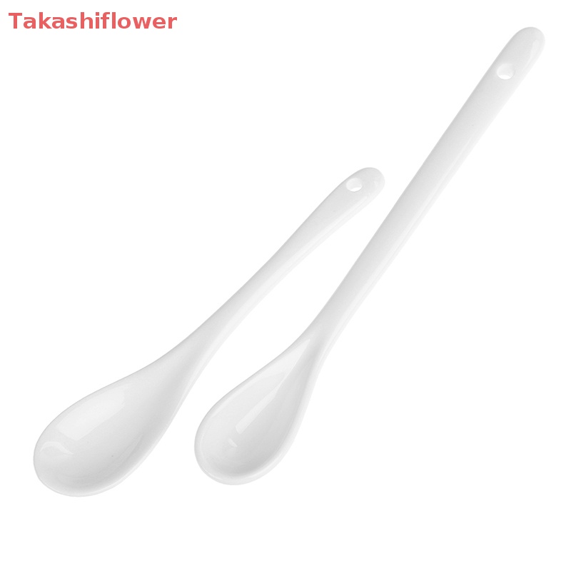 Muỗng Cà Phê / Trà / Món Tráng Miệng Bằng Sứ Tay Cầm Dài Màu Trắng