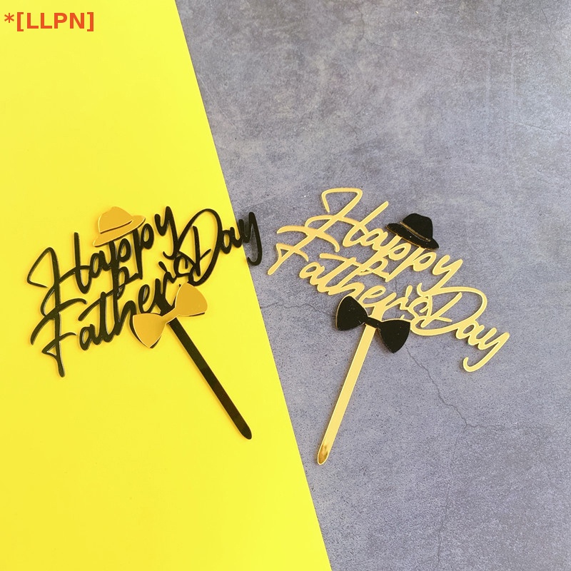 Topper Trang Trí Bánh Kem Chữ Happy Fathers Day Bằng Acrylic Màu Vàng Đen