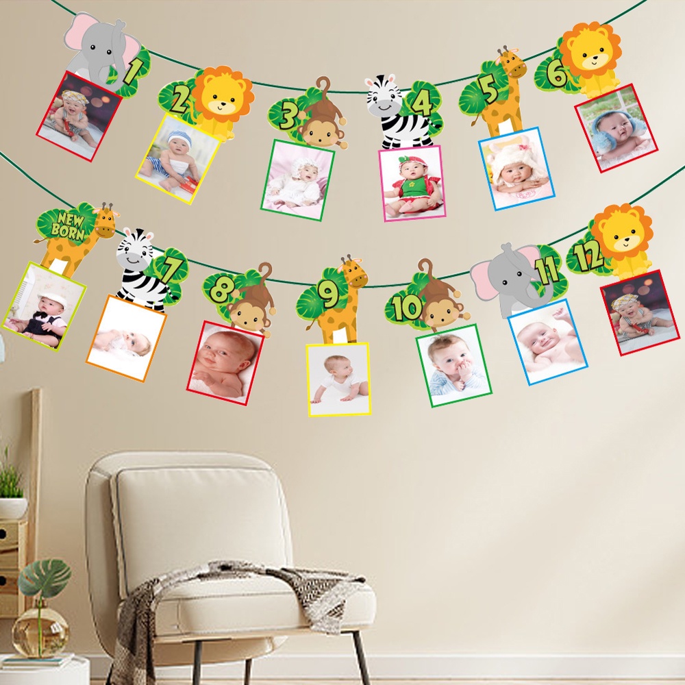 Dây Treo Khung Ảnh 12 Tháng Hình Động Vật Đáng Yêu Dành Cho Bé 1 Tuổi