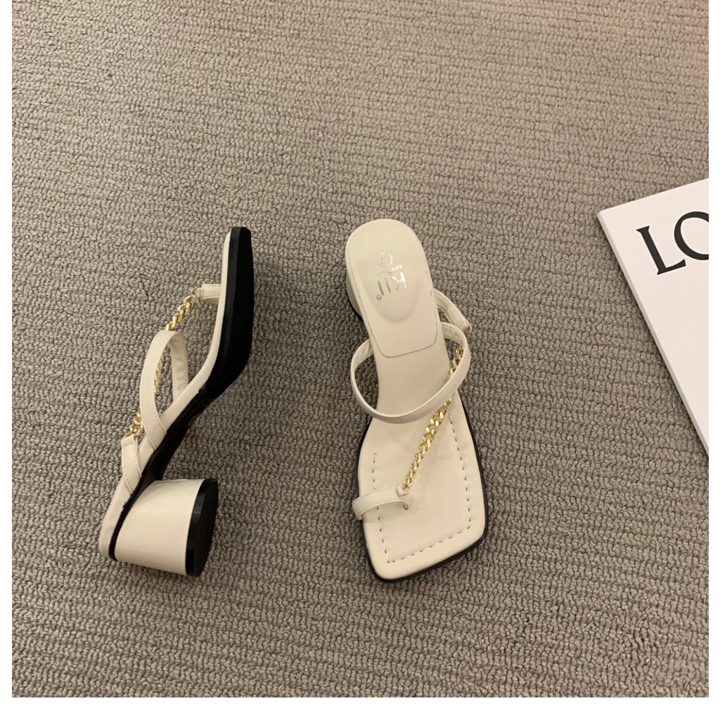 Giày Sandal Cao Gót Màu Đen Thời Trang Mùa Hè 2023 Phong Cách Pháp