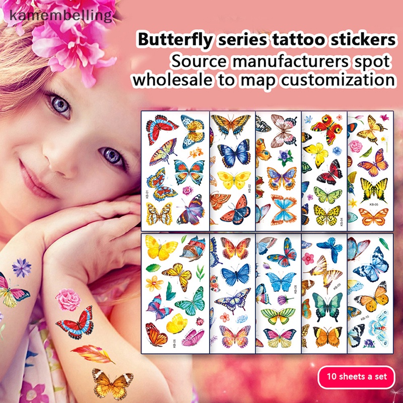 Set 10 Hình Xăm Dán Chống Nước Hình Bướm Dễ Thương Cho Trẻ Em