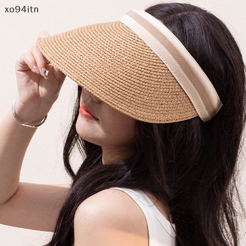 Mũ Cói Chống Nắng / Nắng Hở Chóp Thoáng Khí Có Thể Gấp Gọn Thời Trang Đi Biển Cho Nữ