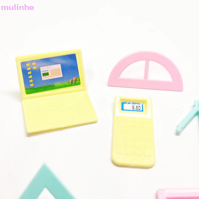 Set 10 Mô Hình Máy Tính Xách Tay + Thước Đo + Hộp Đựng Mini Dùng Để Trang Trí Nhà Búp Bê
