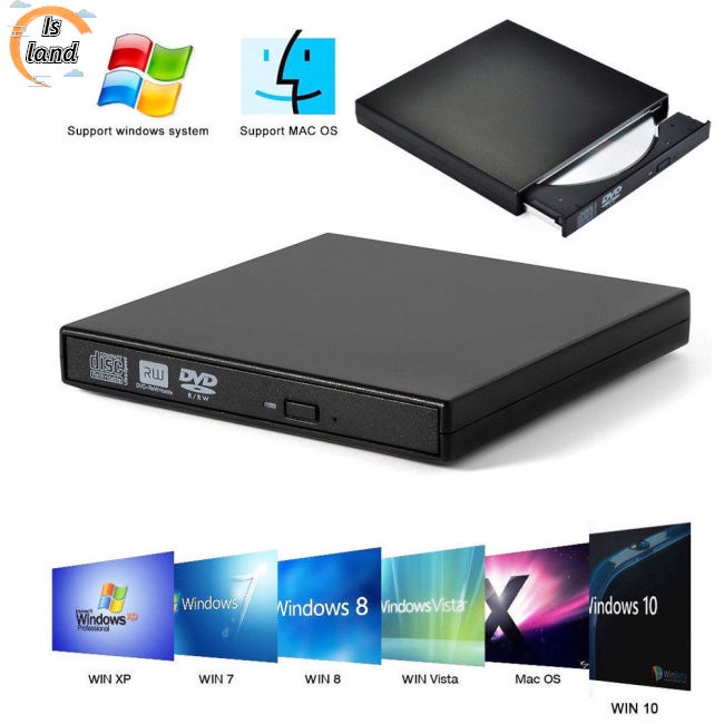Đầu Đọc Đĩa Dvd Cd Rw Kết Nối Usb Cho Windows 98 / 8 / 10 Laptop Pc