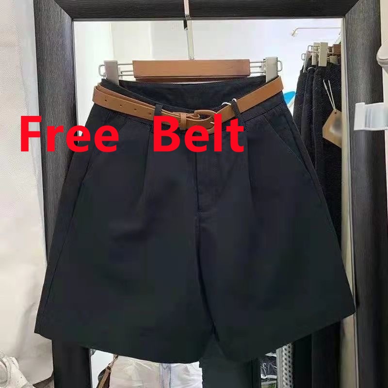 Quần Short Denim Eo Cao Dáng Rộng Vải Cotton Màu Đỏ / Xanh Dương Kèm Thắt Lưng Thời Trang Mùa Hè Cho Nữ M-4XL