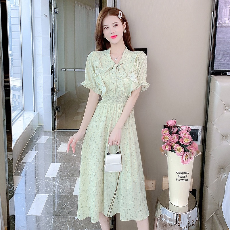 NRVP Đầm Dài Tay Ngắn In Hoa Độc Đáo Thời Trang Mùa Hè Phong Cách Hàn Quốc Cho Nữ