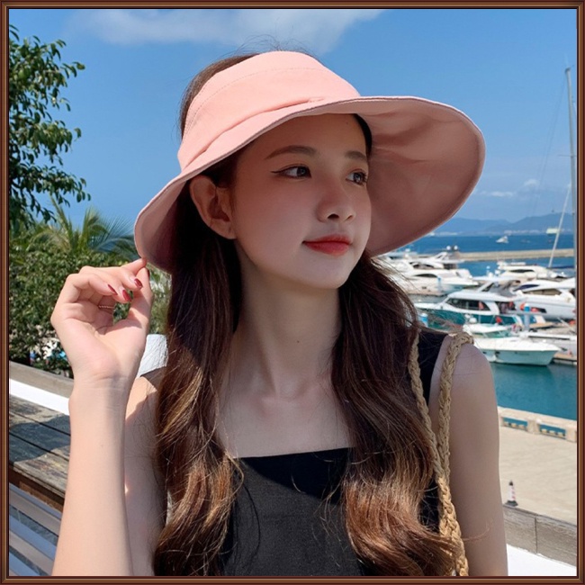 Mũ Rộng Vành Chống Nắng Tia Uv Thiết Kế Hở Chóp Đính Nơ Thời Trang Đi Biển Mùa Hè Cho Nữ