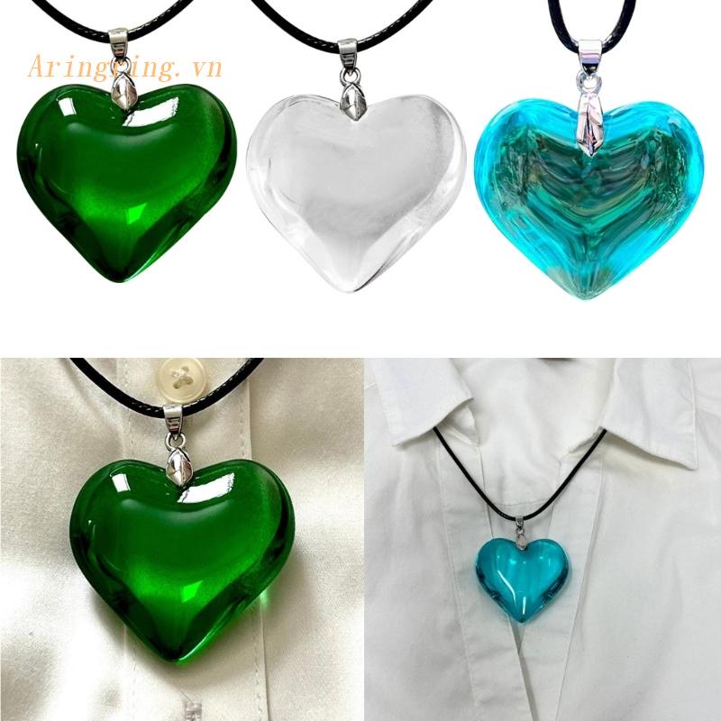 Vòng Cổ Choker Dây Da Mặt Trái Tim Thủy Tinh Thời Trang Hàn Quốc