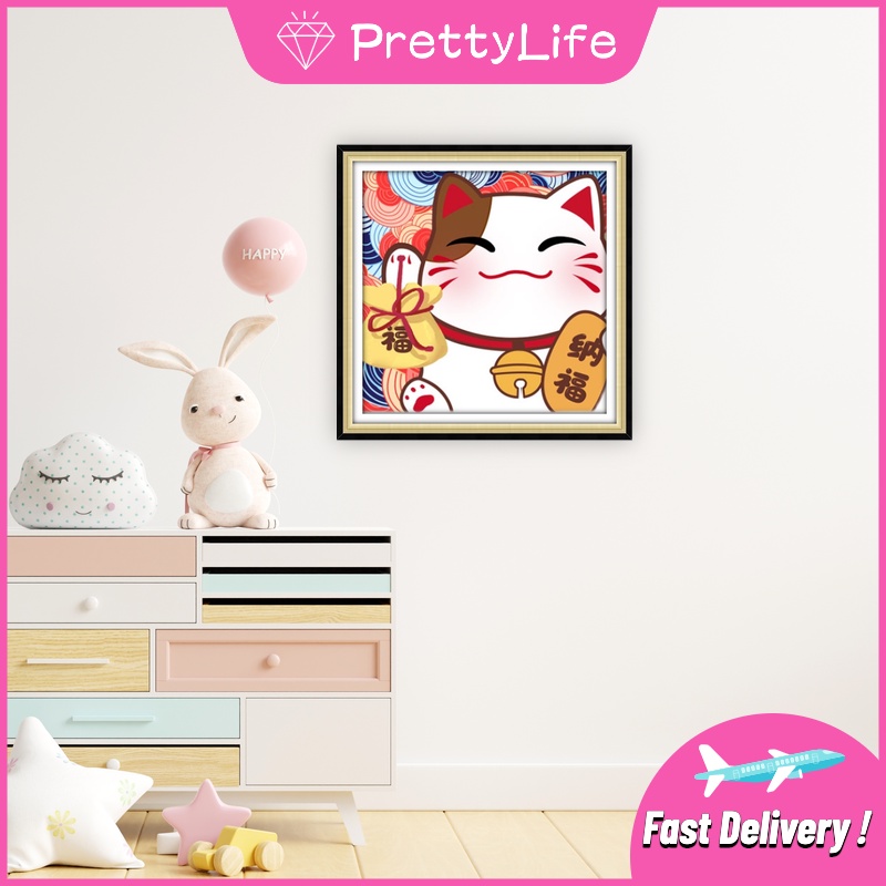 Bộ Tranh Đính Đá 5d Tự Làm 30x30cm Hình Mèo May Mắn Trang Trí Phòng Khách / Phòng Ăn