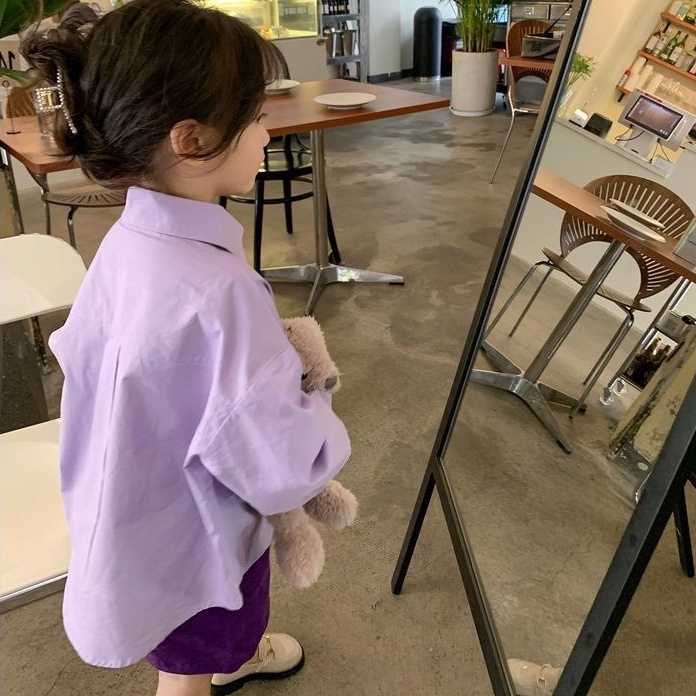 Áo Sơ Mi Màu Trơn Thời Trang Hàn Quốc 2023 Dễ Phối Đồ Cho Bé Gái 2023