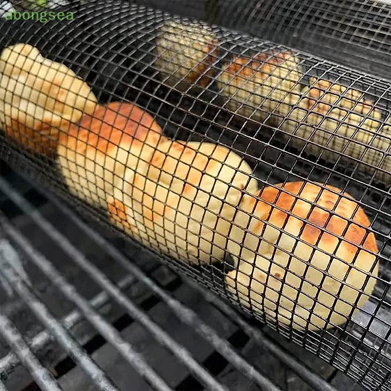 Vỉ Nướng BBQ Ngoài Trời Hình Trụ Bằng Thép Không Gỉ Chống Dính Kèm Nĩa