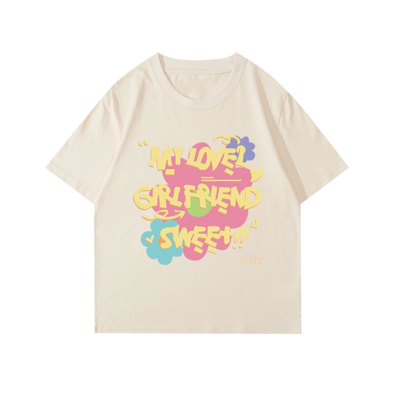 Áo thun NRVP 100% cotton tay ngắn cổ tròn in họa tiết phong cách Hàn Quốc cho nữ