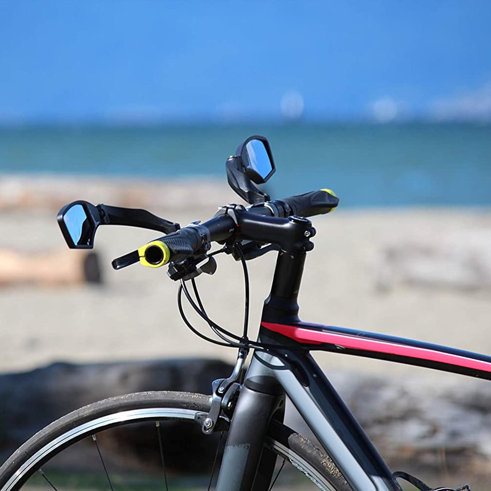 Foldable Handlebar Bike Mirror Blast-Resistant Safe Clear Glass Adjustable Rotatable Rearview [Q/4]