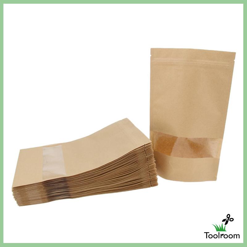 Set 50 Túi Giấy Kraft Đựng Thực Phẩm Có Cửa Sổ Kích Thước 9x14 + 3