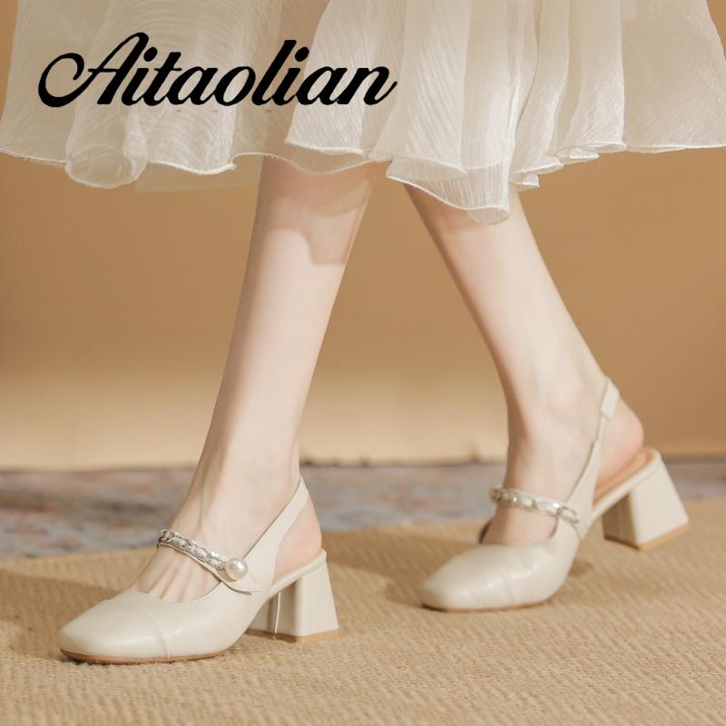 Xăng đan Cao Gót 5cm Bằng Da Bóng Mũi Tròn Đế Mềm Màu Trơn Cho Nữ mary jane