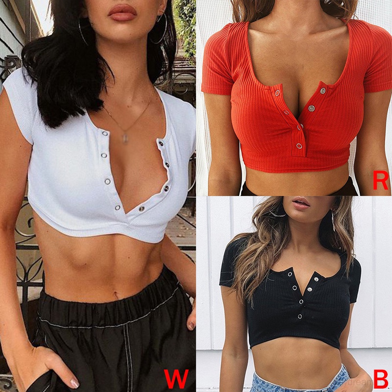 Áo Croptop Tay Ngắn Cổ Vuông Màu Sắc Đơn Giản Cho Nữ